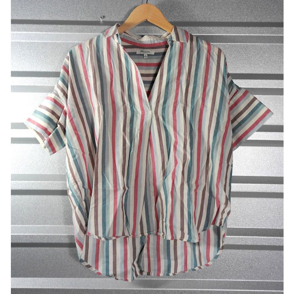 Madewell Striped Short Sleeved Popover Shirt Sz S